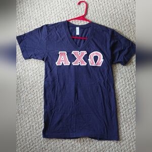 Navy Blue Alpha Chi Omega Sorority Lettered V-Neck Short Sleeve T-Shirt size S
